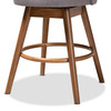 Baxton Studio Carra Grey Upholstered Walnut-Finished Wood Swivel Counter Stool, PK2 157-9652